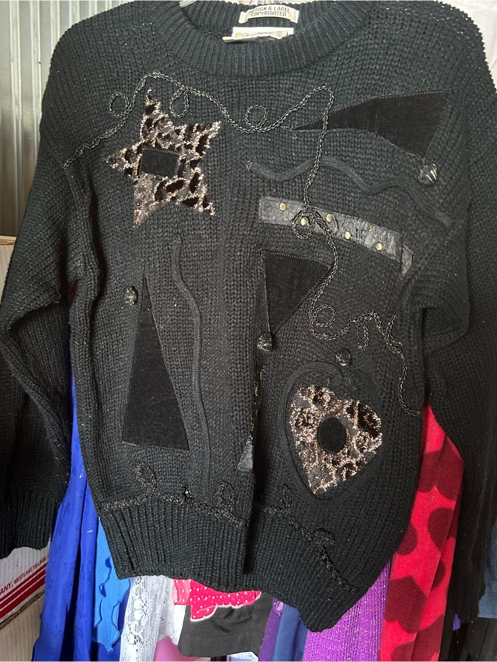 Women’s Vintage Sweater. Beautiful Black With Embellished Designs. Never Worn